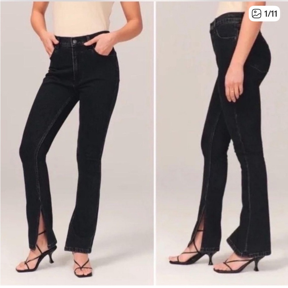 Abercrombie & Fitch The Skinny High Rise Jeans Black Slit Size 29/8 Long Length